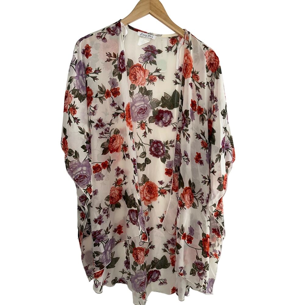 Emory Park Stitch Fix Long Line Duster Cardigan Sheer Coquette Floral Summer XL
